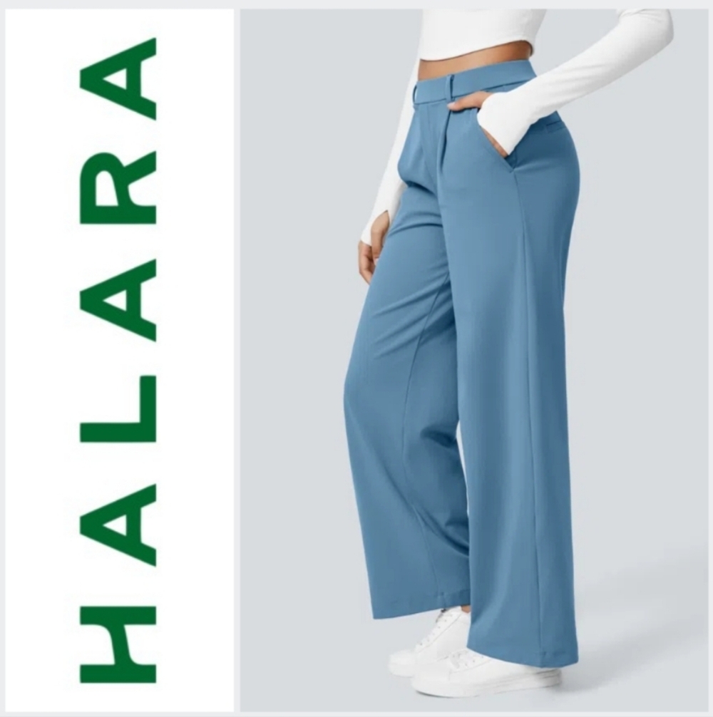 Halara High Waisted Side Pocket Straight Leg Work Pants, Light Azure